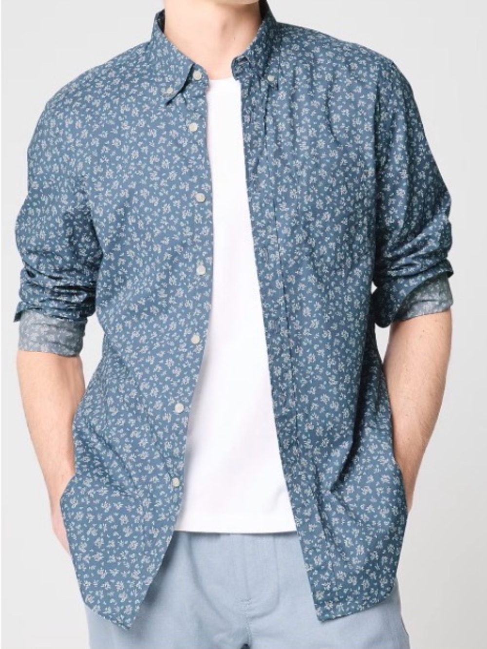 J. Crew Men's Blue Floral Print Button-Down Shirt